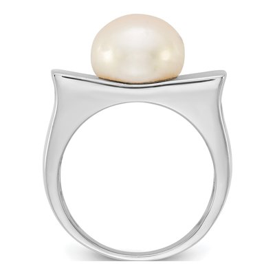 Sterling Silver Freshwater Cultured Pearl Button Ring – view 2