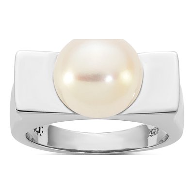 Sterling Silver Freshwater Cultured Pearl Button Ring