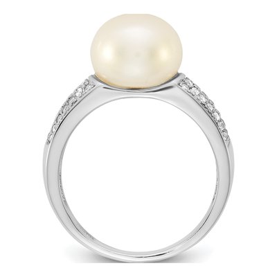 Sterling Silver Freshwater Cultured Pearl & CZ Button Ring – view 2