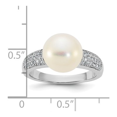 Sterling Silver Freshwater Cultured Pearl & CZ Button Ring – view 5