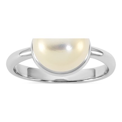 Sterling Silver Freshwater Cultured Pearl Button Ring