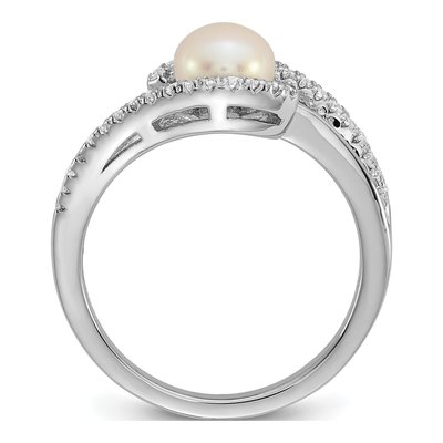 Sterling Silver Freshwater Cultured Pearl & CZ Ring – view 2