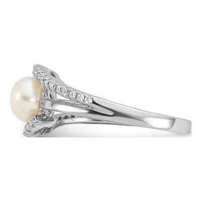 Sterling Silver Freshwater Cultured Pearl & CZ Ring – view 3