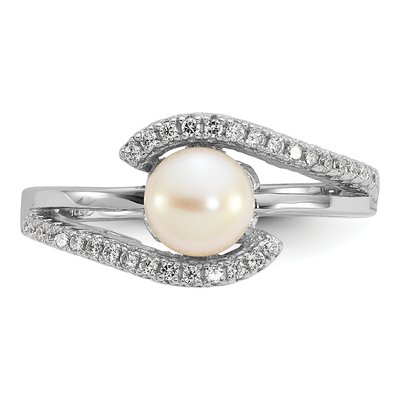 Sterling Silver Freshwater Cultured Pearl & CZ Ring – view 4