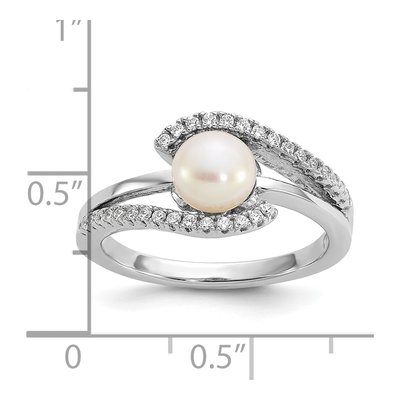 Sterling Silver Freshwater Cultured Pearl & CZ Ring – view 5