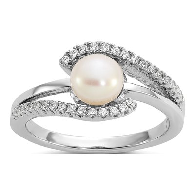 Sterling Silver Freshwater Cultured Pearl & CZ Ring