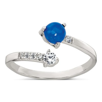 Sterling Silver Opal & CZ Bypass Ring