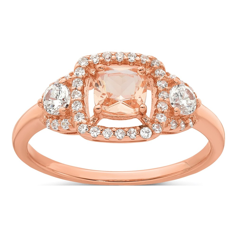 Sterling Silver Rose-Tone Polished Fancy Pink Cz Halo Size 6 Ring