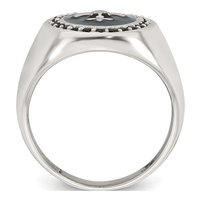 Men's Sterling Silver Crystal Fleur de Lis Signet Ring – view 3