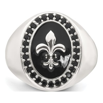 Men's Sterling Silver Crystal Fleur de Lis Signet Ring – view 5