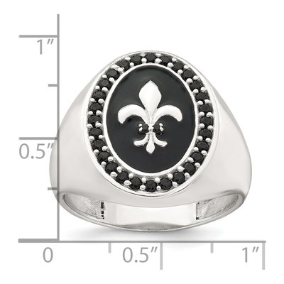 Men's Sterling Silver Crystal Fleur de Lis Signet Ring – view 6