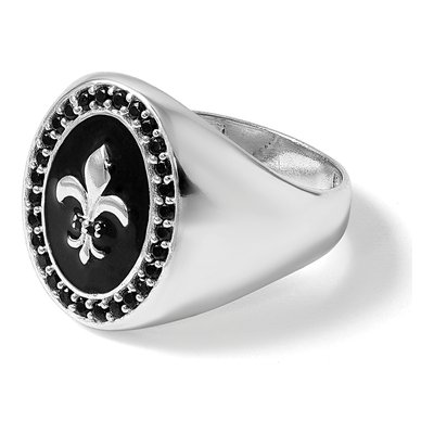 Men's Sterling Silver Crystal Fleur de Lis Signet Ring – view 8