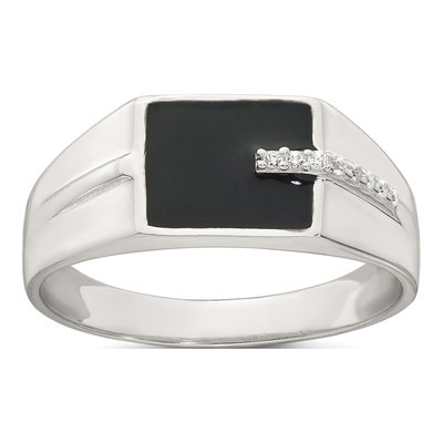 Men's Sterling Silver CZ Enamel Signet Ring