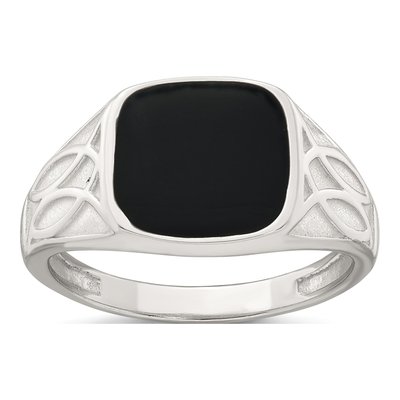 Men's Sterling Silver Black Enamel Signet Ring
