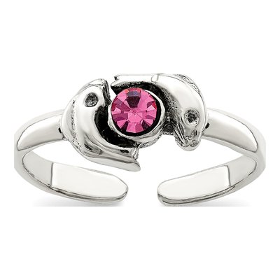 Sterling Silver CZ Antiqued Dolphin Toe Ring