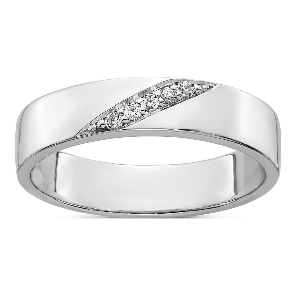 Sterling Silver Rhodium-Plated Polished White Cz Mens Size 9 Band Ring