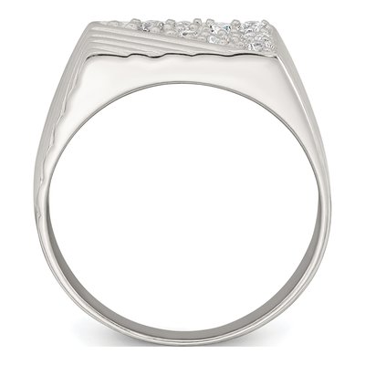 Men's Sterling Silver CZ Grooved Ring – view 3