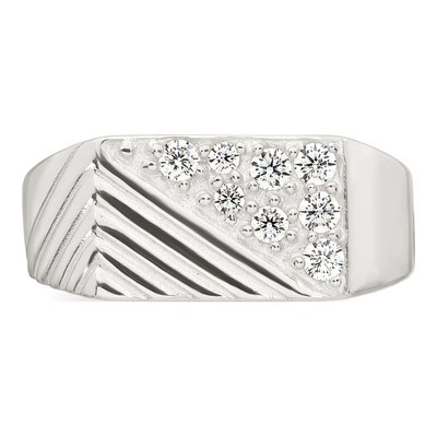 Men's Sterling Silver CZ Grooved Ring – view 5