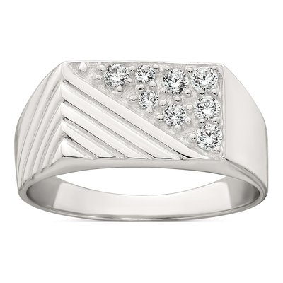 Men's Sterling Silver CZ Grooved Ring