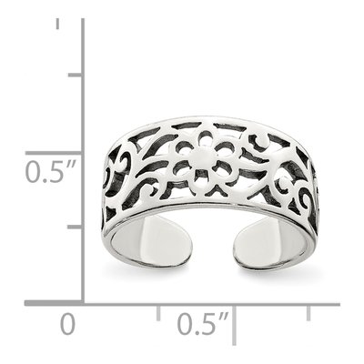 Sterling Silver Antiqued Floral Toe Ring – view 4