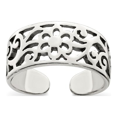 Sterling Silver Antiqued Floral Toe Ring