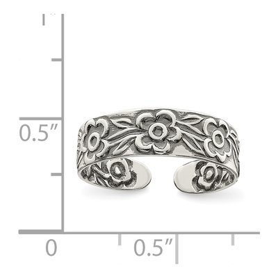 Sterling Silver Antiqued Flowers Toe Ring – view 4