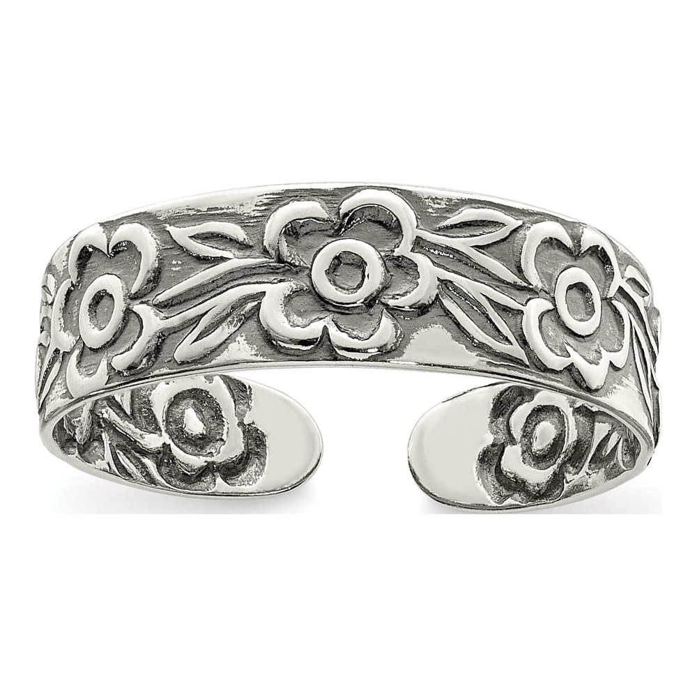 Sterling Silver Antiqued Flowers Toe Ring