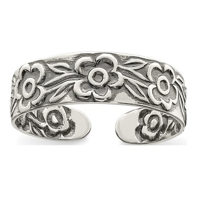 Sterling Silver Antiqued Flowers Toe Ring