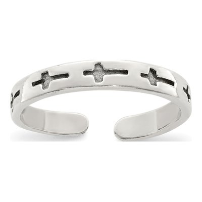 Sterling Silver Antiqued Cross Toe Ring