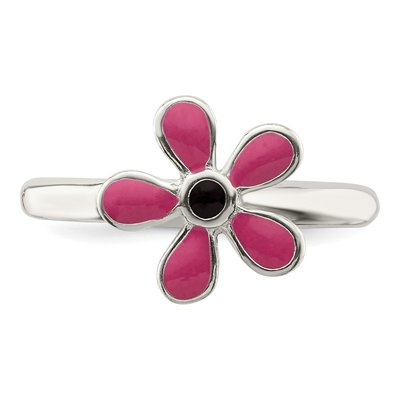 Sterling Silver Pink Enameled Floral Toe Ring – view 6