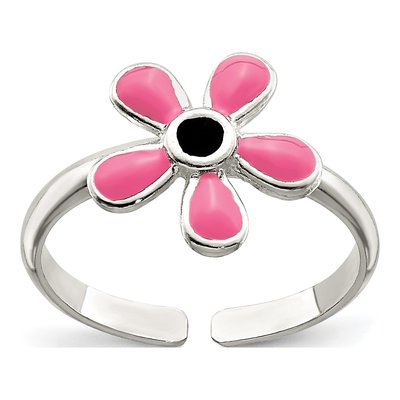 Sterling Silver Pink Enameled Floral Toe Ring