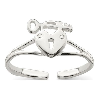 Sterling Silver Heart Lock Key Toe Ring
