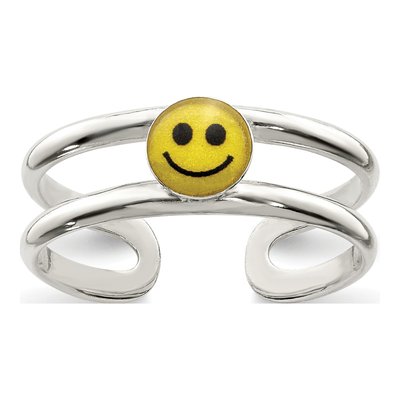 Sterling Silver Black Enamel Smiley Toe Ring