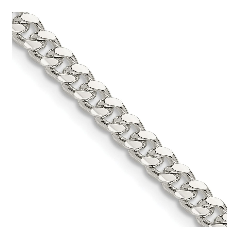 26 Inch Sterling Silver 4mm Domed With Side Diamond-Cut Curb Chain Necklace with Lobster Clasp