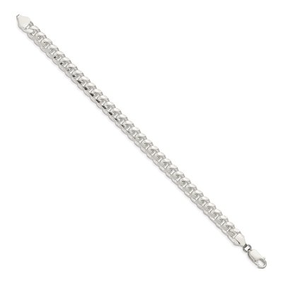 Sterling Silver 7.35mm Diamond-Cut Domed Curb Chain Bracelet – view 2