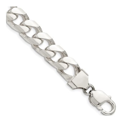 Sterling Silver 11mm Diamond-Cut Domed Curb Chain Bracelet