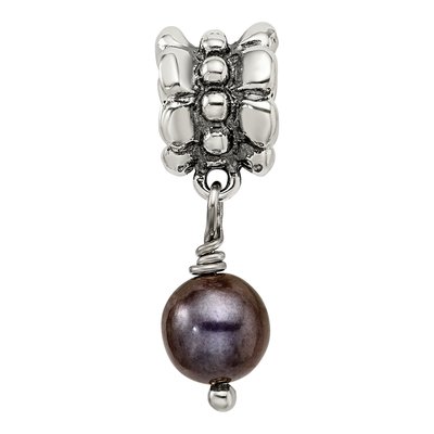 Sterling Silver Grey Freshwater Cultured Pearl Dangle Bead – view 6