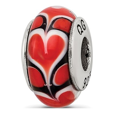 Sterling Silver Red Heart Glass Bead