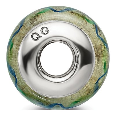 Sterling Silver Green Blue Glass Bead – view 4