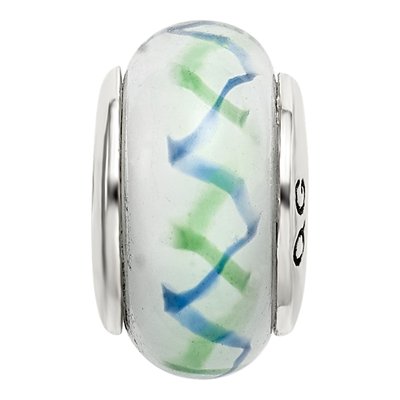Sterling Silver Green Blue Glass Bead – view 5