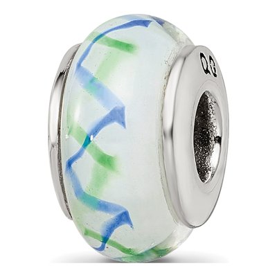 Sterling Silver Green Blue Glass Bead