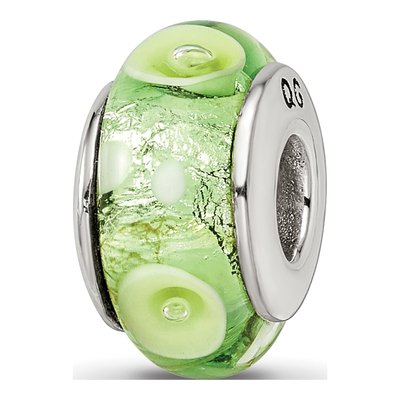 Sterling Silver Green Hand-Blown Glass Bead