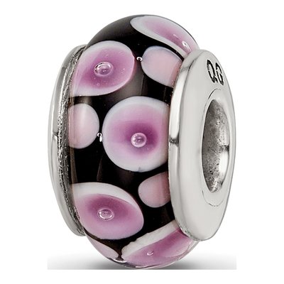 Sterling Silver Purple Black Glass Bead