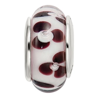 Sterling Silver Brown Floral Glass Bead – view 6