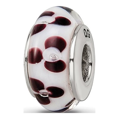 Sterling Silver Brown Floral Glass Bead
