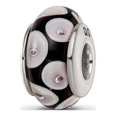 Sterling Silver Black Grey Glass Bead