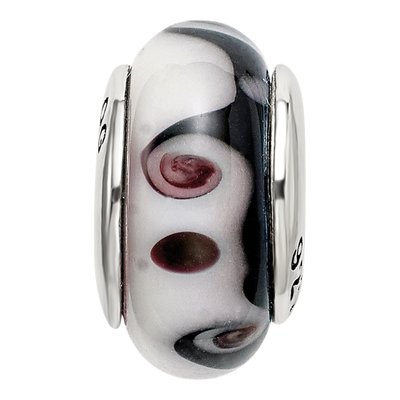 Sterling Silver Black Grey Hand-Blown Glass Bead – view 6