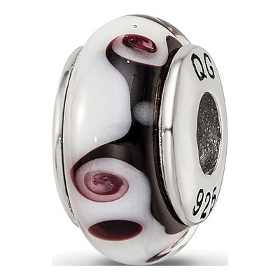 Sterling Silver Black Grey Hand-Blown Glass Bead
