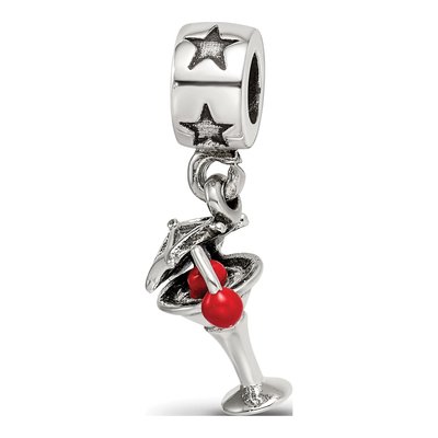Sterling Silver Enameled Martini Dangle Bead