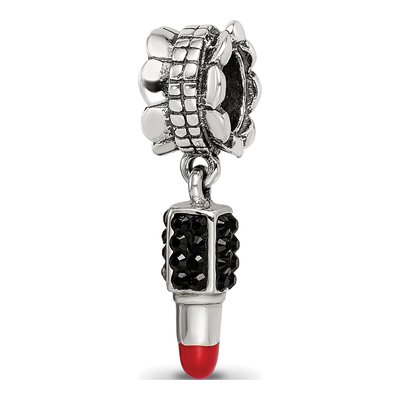 Sterling Silver Crystal Enamel Lipstick Dangle Bead
